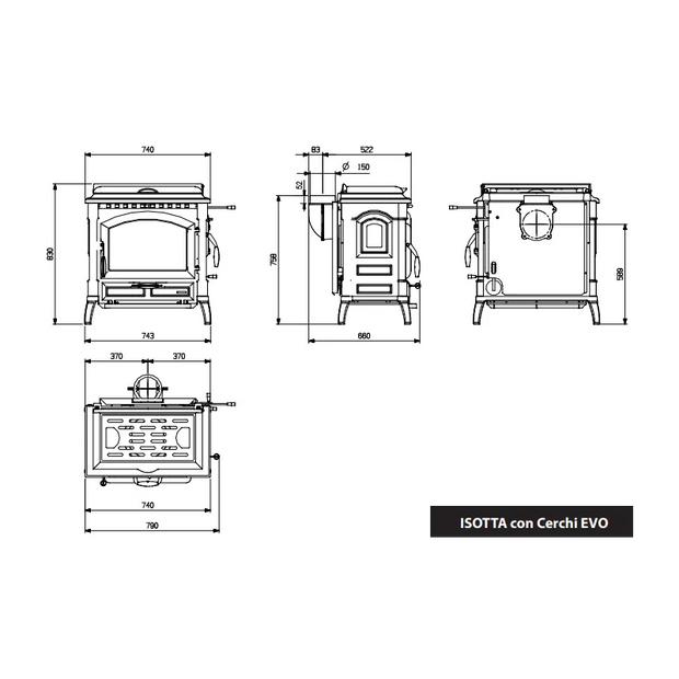 Poêle à Bois avec Chauffe Plat Isotta Con Cerchi Evo – 11,9 Kw